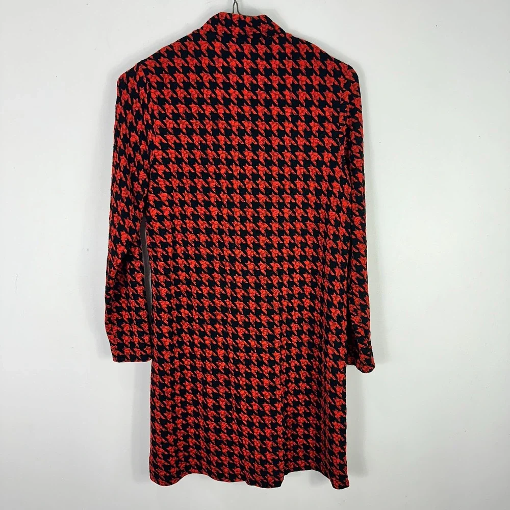 Coldwater‎ Creek Dress Medium Red Black Houndstooth Long Sleeve Tunic Jacket